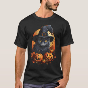 Camiseta Gato Negro de Halloween Sombrero de Bruja Jack o L