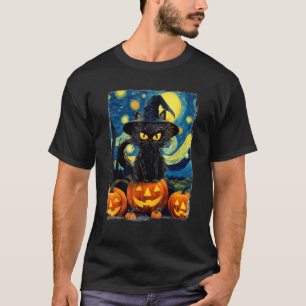 Camiseta Gato negro de Halloween VAN GOGH Madre de la noche