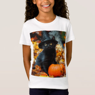 Camiseta Gato negro de Halloween y calabaza