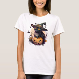 Camiseta Gato negro de Halloween y Jack-o-lantern