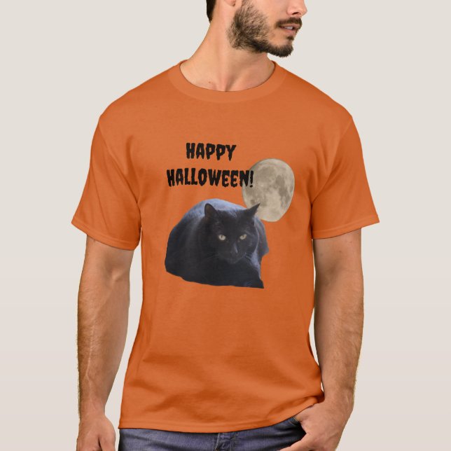 Camiseta Gato negro de la luna llena de Halloween (Anverso)