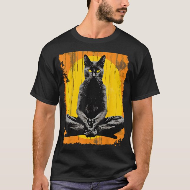 Camiseta Gato negro de meditación de yoga (Anverso)