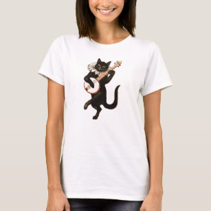 Camiseta Gato Negro De Moda Jugando El Banjo
