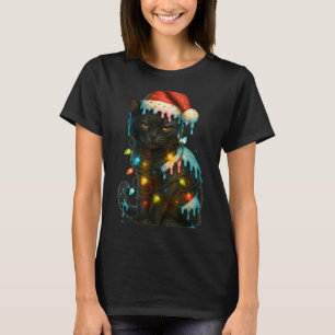 Camiseta Gato negro de Navidad con helado goteando sombrero