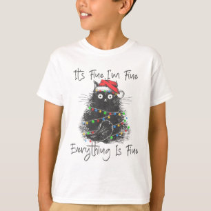 Camiseta Gato negro de Navidad está bien Estoy bien Todo es