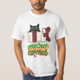 Camiseta Gato negro de Santa Claus enredado en luces de árb