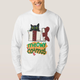Camiseta Gato negro de Santa Claus enredado en luces de árb