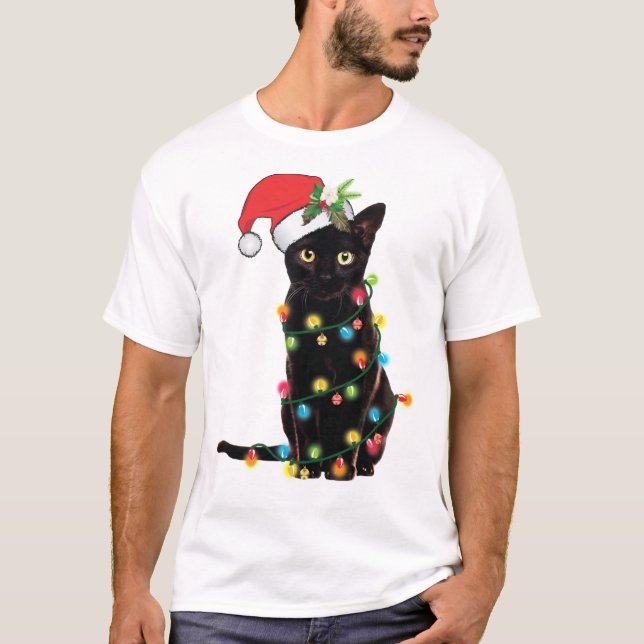 Camiseta Gato Negro De Santa Enfrentado En Navidades Lumino (Anverso)