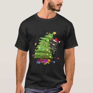 Camiseta Gato negro de Santa enredado en luz de árbol de Na