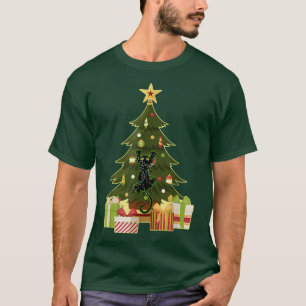Camiseta Gato negro de Santa enredado en luz de árbol de Na