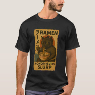 Camiseta Gato Negro de Sumo Japonés Comiendo Fideos Ramen R