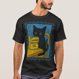 Camiseta Gato negro de Van Gogh leyendo manipulación humana