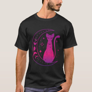 Camiseta Gato Negro De Wicca Familiar Con Ciclo De Luna Mág