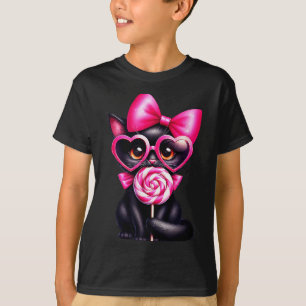 Camiseta Gato Negro Del Día De San Valentín Con Corazón Gaf