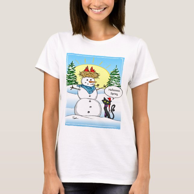 Camiseta Gato negro del navidad del muñeco de nieve (Anverso)