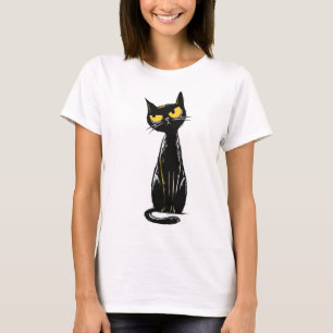 Camiseta Gato negro descarado - Ilustración de ojos amarill