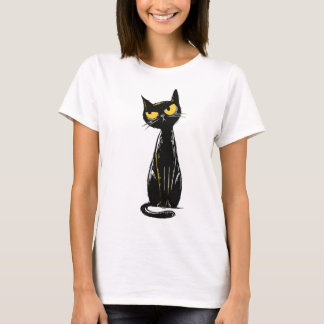 Camiseta Gato negro descarado - Ilustración de ojos amarill