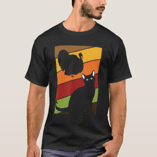 Camiseta Gato Negro Día de Acción de Gracias Pavo Retro Oto