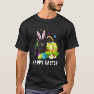 Camiseta Gato Negro Día Feliz Pascua Conejo Huevos Hombres