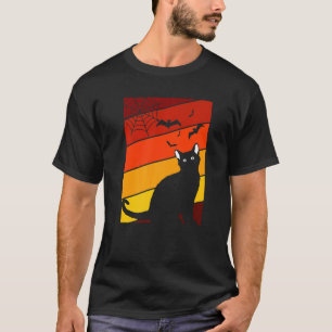Camiseta Gato Negro Disfraz De Halloween Perezoso Kit Retro