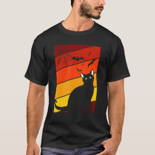 Camiseta Gato Negro Disfraz de Halloween Perezoso Kit Retro