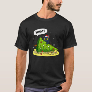 Camiseta Gato Negro Divertido Árbol de Navidad Humor Festiv