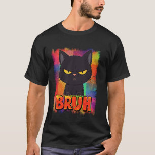 Camiseta Gato Negro Divertido Cachorro Bruh Meme Dicho Gráf