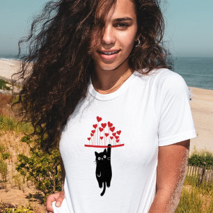 Camiseta Gato Negro Divertido Colgando en el Día de San Val