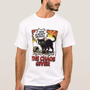 Camiseta Gato Negro Divertido Dador de Caos - Estilo Cómic 