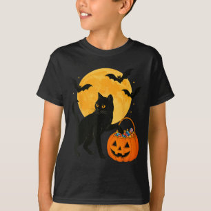 Camiseta Gato negro divertido de Halloween con calabaza y d