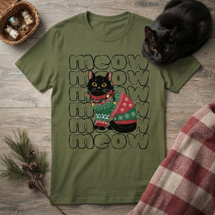 Camiseta Gato negro divertido de Navidad 
