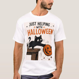 Camiseta Gato negro divertido derribando una calabaza de Ha
