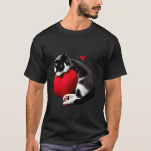 Camiseta Gato negro divertido Día de San Valentín Corazón G