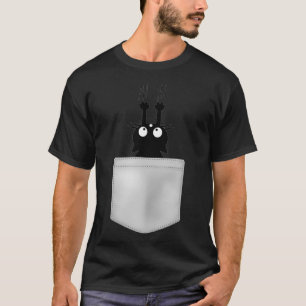 Camiseta Gato Negro Divertido En El Bolsillo Gato Araña Gat