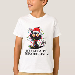 Camiseta Gato negro divertido está bien estoy bien todo est