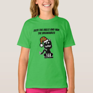 Camiseta Gato Negro Divertido Humor Navideño Gato Festivo