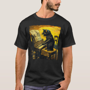 Camiseta Gato negro divertido pianista mazorca de maíz