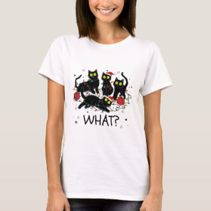 Camiseta Gato negro divertido Qué árbol de Navidad Meme Nav