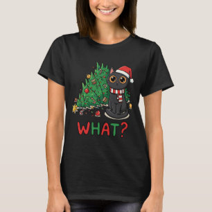 Camiseta Gato Negro Divertido ¿Qué? Humor de árbol de Navid