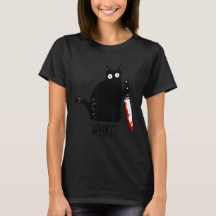 Camiseta Gato negro divertido que sostiene un cuchillo ensa