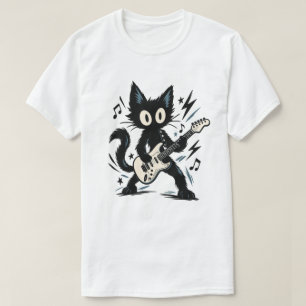 Camiseta Gato negro divertido roquero guitarra eléctrica He