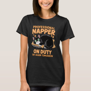 Camiseta Gato Negro Divertido Siesta Humor Perezoso Dormir