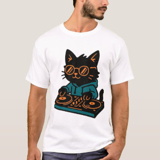 Camiseta Gato negro DJ divertido