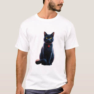 Camiseta Gato negro elegante con encanto del corazón