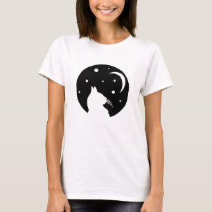 Camiseta Gato Negro en Arte Celestial de Luna Creciente de