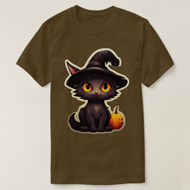 Camiseta Gato negro en brujas Gorras gatos negros Halloween (Diseño del anverso)