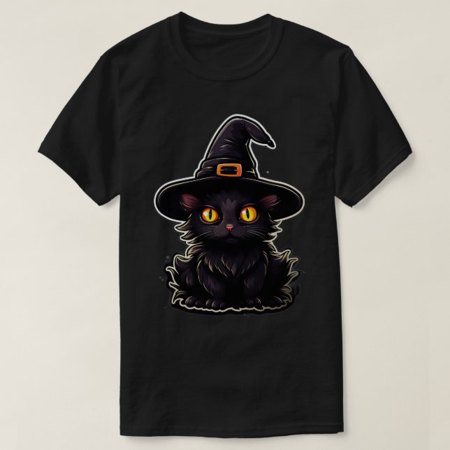 Camiseta Gato negro en brujas Gorras gatos negros Halloween (Diseño del anverso)