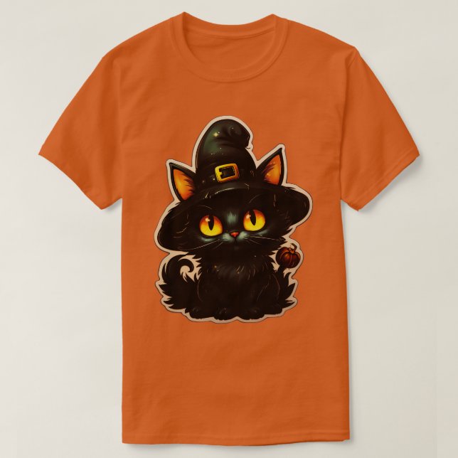 Camiseta Gato negro en brujas Gorras gatos negros Halloween (Diseño del anverso)