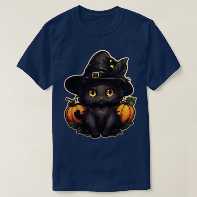 Camiseta Gato negro en brujas Gorras gatos negros Halloween (Diseño del anverso)