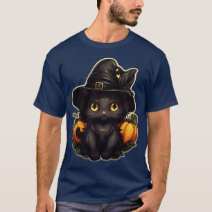 Camiseta Gato negro en brujas Gorras gatos negros Halloween